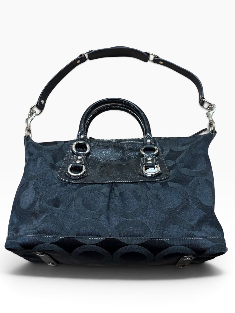 Coach Madison Art Signature Logo Large Satchel Black and Silver